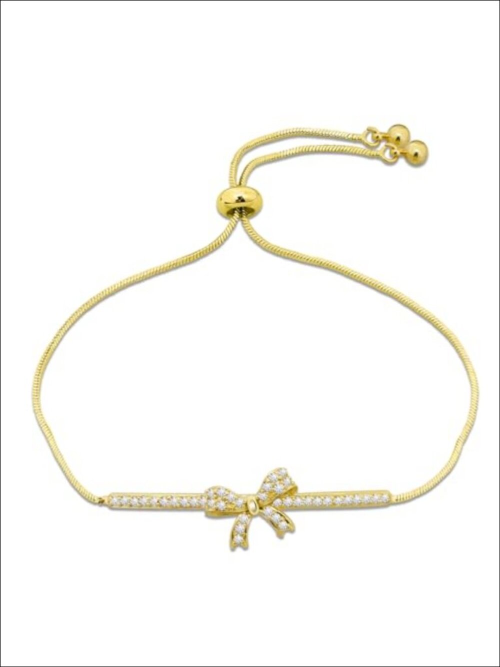 Gold Plated Adjustable Bolo Bracelet with Bow & Cubic Zirconia for Women